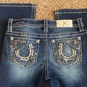 Miss Me Dark Blue Boot Cut Jeans with Embroidered Pockets